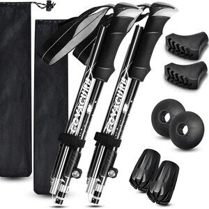 Premium HIKING POLES TREKKING collapsible adjustable ultralight open box 3 tips